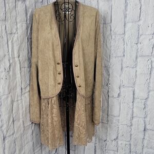 Vocal Tan Faux Suede and Lace Boho Chic Jacket Large